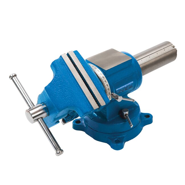 Silverline bankschroef - nodulair gietijzer - 360 graden roterende kop met V- en buiskaken - 125 mm kaken - grijs - werkplaats