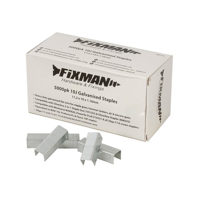 Fixman Gegalvaniseerde platte draad nietjes - 11,2 x 10 x 1,16 mm - 5000 stuks