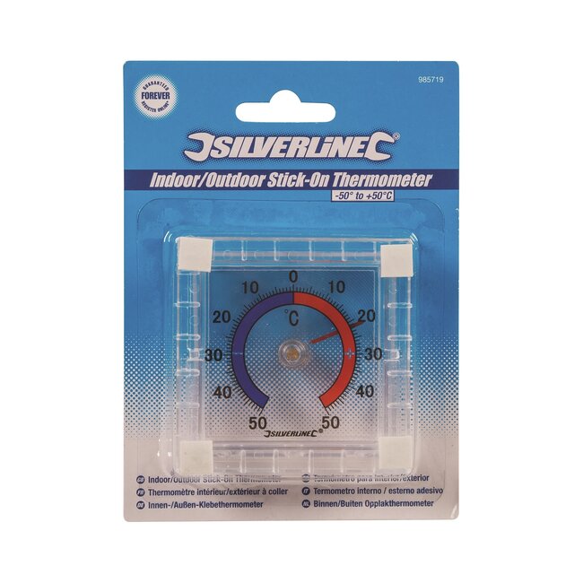 Silverline Raamthermometer binnen/buiten - kunststof - zelfklevend, kleurgecodeerd - 7,5 x 7,5 x 2,5 cm - transparant