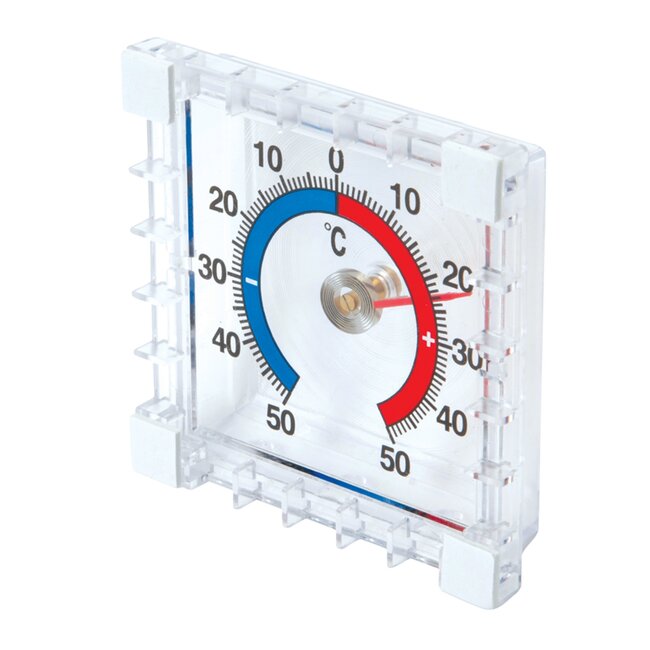 Silverline Raamthermometer binnen/buiten - kunststof - zelfklevend, kleurgecodeerd - 7,5 x 7,5 x 2,5 cm - transparant