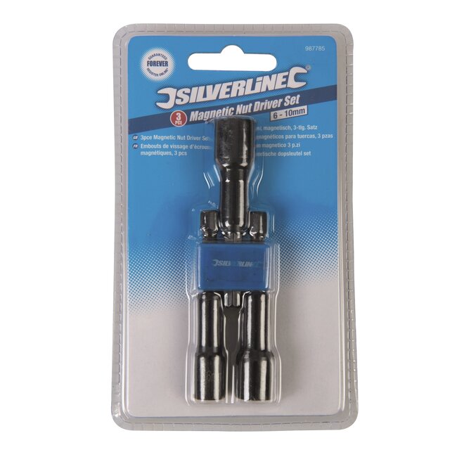 Silverline Dopbitset - chroom-vanadiumstaal - magnetisch - 6, 8, 10 mm - schacht 6,35 mm zeskant - 3-delig - voor boormachines