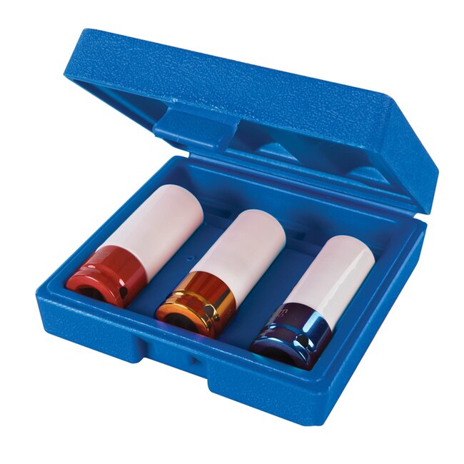 Silverline Slagmoerdoppenset - gehard chroommolybdeen - nylon velgbescherming, kleurcodering - 17, 19, 21 mm, 3-delig - autowielen