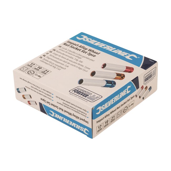 Silverline Slagmoerdoppenset - gehard chroommolybdeen - nylon velgbescherming, kleurcodering - 17, 19, 21 mm, 3-delig - autowielen