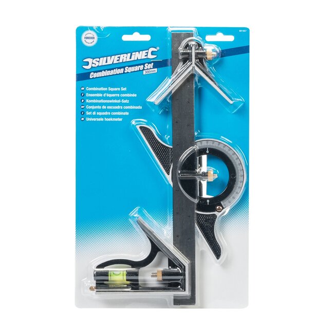 Silverline combinatiehaak - roestvrij staal - 180 graden gradenboog en libellen - 300 mm - zilver - voor meten en markeren