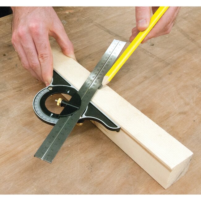 Silverline combinatiehaak - roestvrij staal - 180 graden gradenboog en libellen - 300 mm - zilver - voor meten en markeren