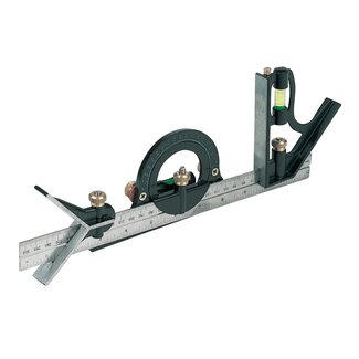 Silverline combinatiehaak - roestvrij staal - 180 graden gradenboog en libellen - 300 mm - zilver - voor meten en markeren