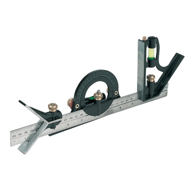 Silverline combinatiehaak - roestvrij staal - 180 graden gradenboog en libellen - 300 mm - zilver - voor meten en markeren