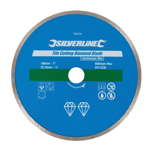 Silverline Diamant Tegel Snijschijf - Doorslijpschijf - Ø 180 mm - Asgat 22.23 mm - Gesloten Velg Silverline Diamant Tegel Snijschijf - Doorslijpschijf - Ø 180 mm - Asgat 22.23 mm - Gesloten Velg