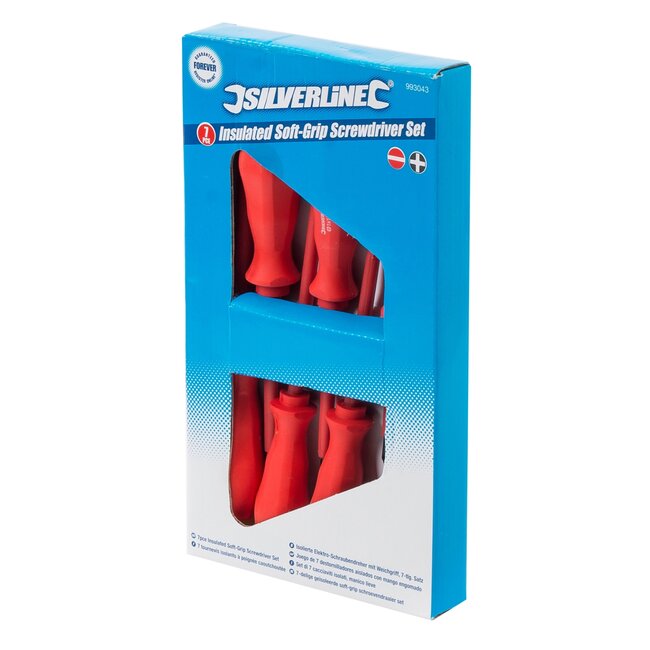 Silverline schroevendraaierset geisoleerd - chroomvanadiumstaal - tweekleurig - 7-delig - maten 2,5-6 mm - voor elektra en auto