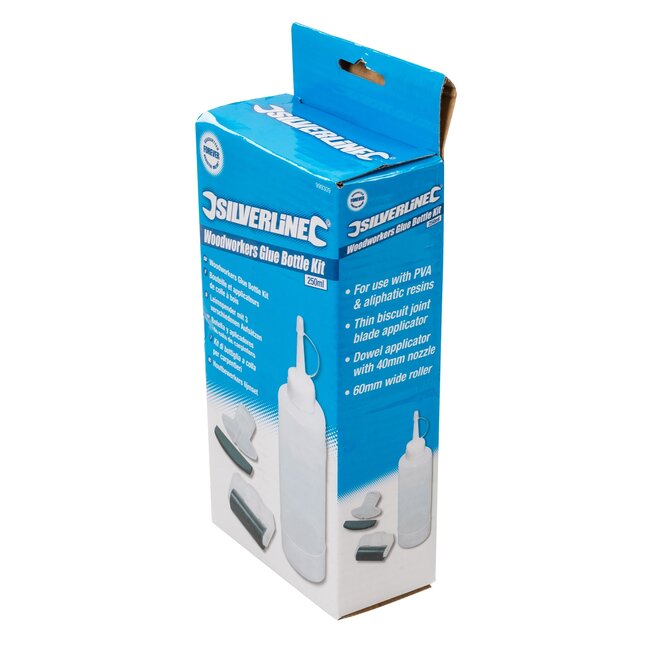 Silverline Lijmset voor houtbewerking - kunststoffles 250 ml - 60 mm brede rol, 40 mm deuvelmondstuk - zwart - nauwkeurig lijmen