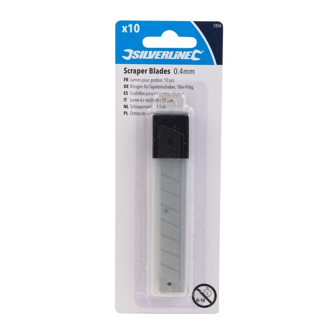 Silverline Schrapermesjes - gehard staal - verf- en lijmresten - 101x14x0,4 mm - zilver - 10 stuks - voor schrapers - met huls