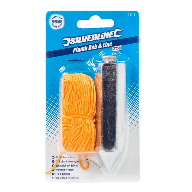 Silverline schietlood met nylon loodlijn - kunststof - roestbestendig voor verticale uitlijning - 18 m, 225 g - bouw en metselwerk