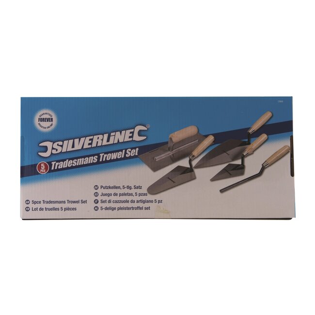 Silverline troffelset - gehard carbonstaal, houten handgrepen - stuc- en metselwerk - 15-28 cm - staalgrijs en houtkleur - 5-delig