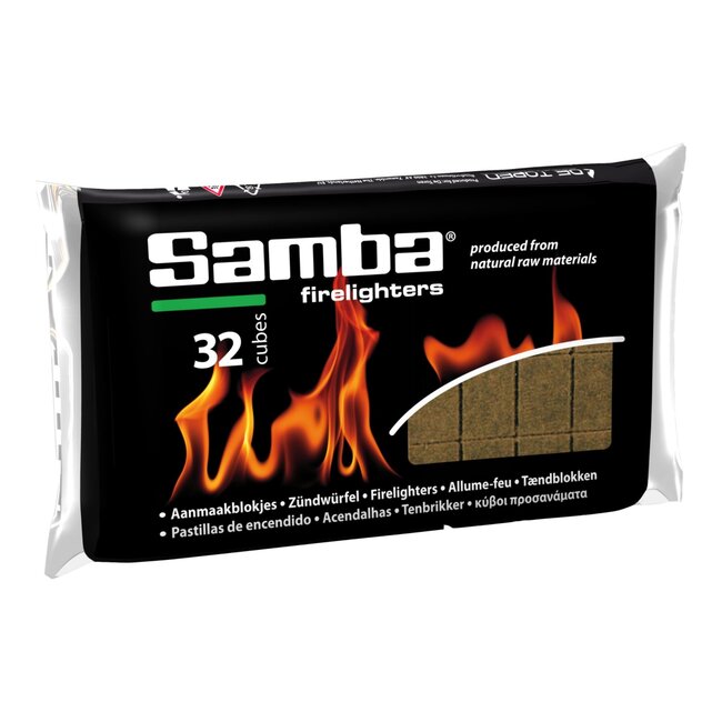 Samba Aanmaakblokjes - plantaardige olie en naaldhout - snel aansteken - bruin - omdoos 768 stuks - barbecue en open haard