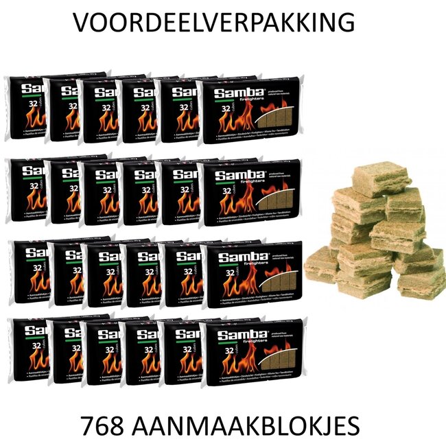 Samba Aanmaakblokjes - plantaardige olie en naaldhout - snel aansteken - bruin - omdoos 768 stuks - barbecue en open haard