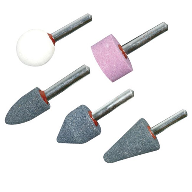 Silverline slijpstenen set 6 mm schacht - aluminiumoxide - vormen 13-25 mm - slijpen - roze - 5-delig - metaal en kunststof