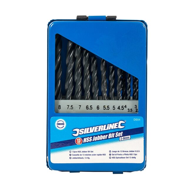 Silverline borenset - hss-r staal - spiraalboren met metalen kist - 2-8 mm - zwart - 13-delig - voor metaal, kunststof en hout