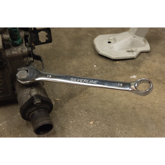 Silverline Steekringsleutel 19 mm - gehard chroom-vanadium staal - hoogglans chroom - voor vast- en losdraaien - werkplaats