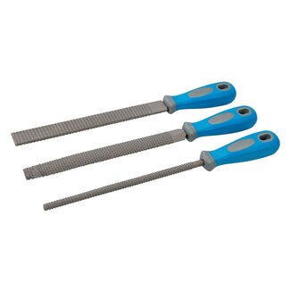 Silverline Hout raspen set - plat, rond en half rond - soft-grip handvaten - 200 mm - 3-delig