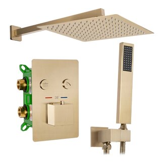 REA Fenix-Davis Thermostatische Douchekraan Inbouw - Regendouche 30 cm - Geborsteld Goud