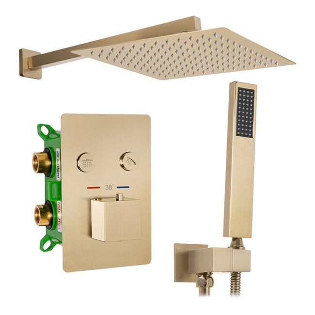 REA Fenix-Davis Thermostatische Douchekraan Inbouw - Regendouche 30 cm - Geborsteld Goud