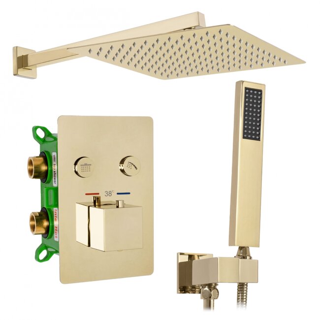 REA Thermostatische inbouw regendouche - 30 cm - glans goud - luxe spa-ervaring