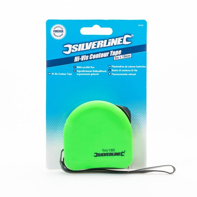 Silverline rolmaat - stalen haak - ergonomisch, stoot- en slagbestendig - 5 m x 19 mm - felgekleurd - voor bouw en klussen