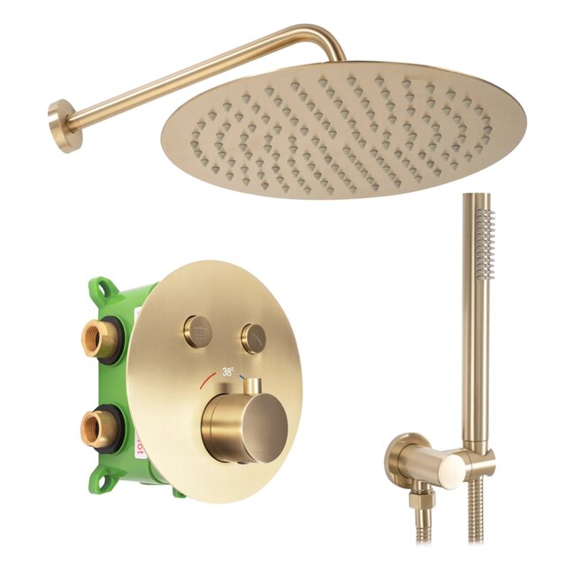 REA Lungo-Miller Thermostatische Douchekraan Inbouw - Regendouche 30 cm - Geborsteld Goud