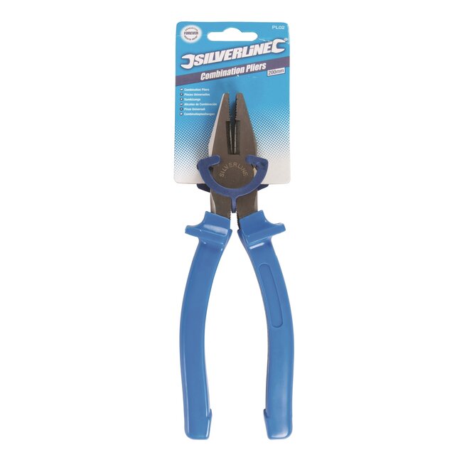 Silverline combinatietang - gehard staal - antislip handgrepen - 200 mm - staalkleur - voor knippen, buigen en grijpen bij klussen