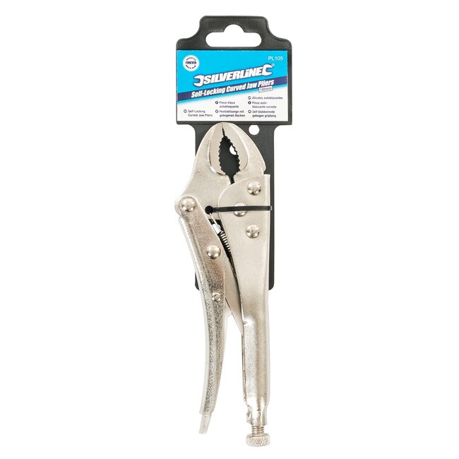 Silverline Griptang met gebogen kaken - 180 mm - vernikkeld staal - zelfvergrendelend - zilverkleurig - voor klussen