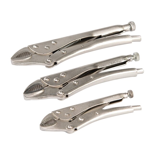 Silverline Zelfvergrendelende griptangen set - 3 delig - 130, 170 en 210 mm - gebogen kaken - nikkel geplateerd