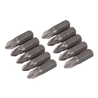 Silverline Schroefbitset PZ2 - 25 mm - 1/4 inch zeskantschacht - chroom-vanadiumstaal - staalgrijs - 10 stuks - voor schroefklussen