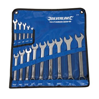 Silverline Steekringsleutelset - 15° koppen - Chroom vanadium staal - 14-delig - Inclusief nylon etui
