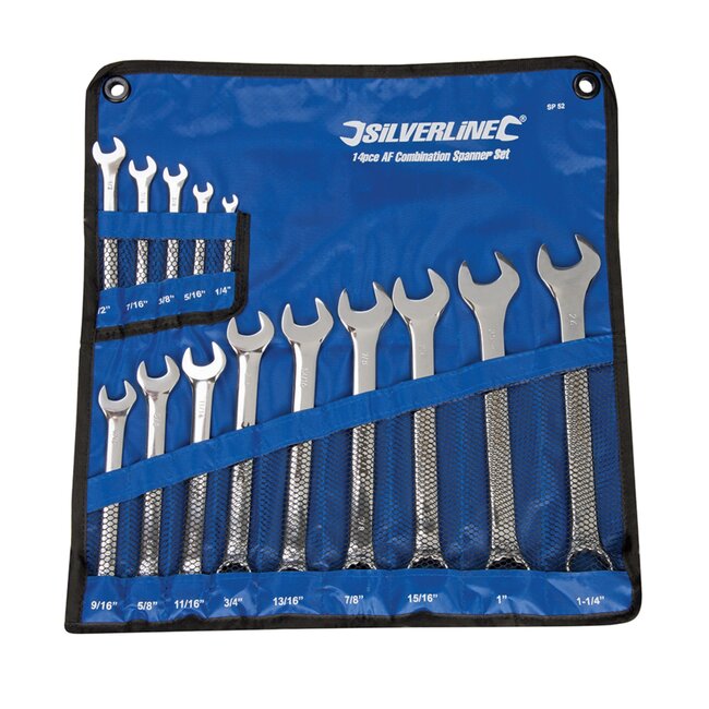 Silverline Steekringsleutelset - 15° koppen - Chroom vanadium staal - 14-delig - Inclusief nylon etui