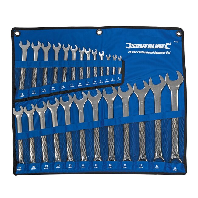 Silverline Steekringsleutelset - 25-delig - 6 t/m 32 mm - Chroom vanadium - Inclusief opbergetui