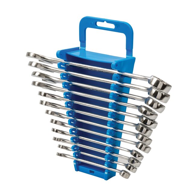 Silverline Steekringsleutelset - 12-delig - 15 graden kop - chroom vanadium staal - 8-19 mm - met opbergrek