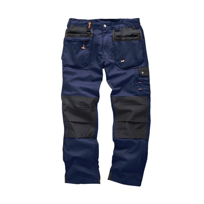 Scruffs werkbroek polyester-katoen - lichtgewicht met holster- en slijtvaste kniezakken - maat 54L - blauw - bouwplaats
