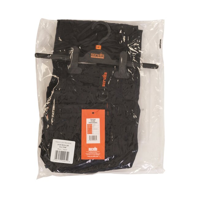 Scruffs werkbroek - rekbaar keperweefsel - smalle pasvorm - maat 46 - zwart - met kniezakken en gereedschapszakken voor bouw