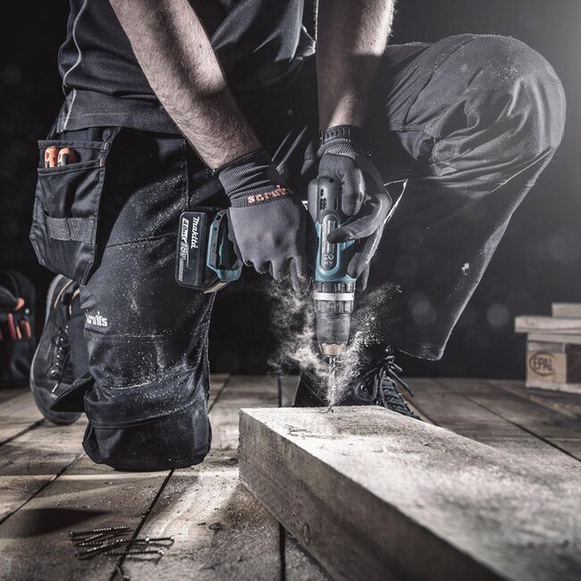 Scruffs Werkbroek - rekbare keperstof - slank model met slijtvaste kniezakken en holsterzakken - maat 56 - zwart - bouwplaats