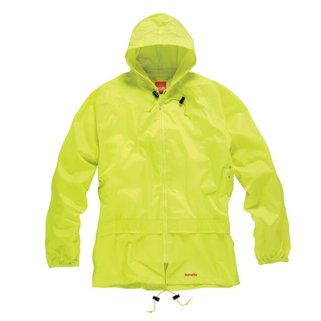 Scruffs regenpak - polyester/pvc - waterdicht, getapete naden, capuchon - maat XL - geel - 2-delig - voor werk en buitengebruik