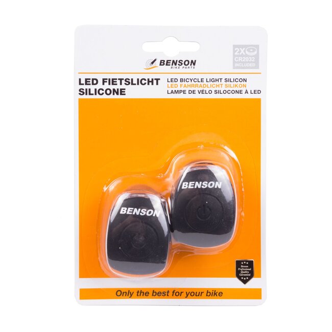 Benson LED fietslamp set - flexibel silicone - waterdicht - zwart - 2-delig