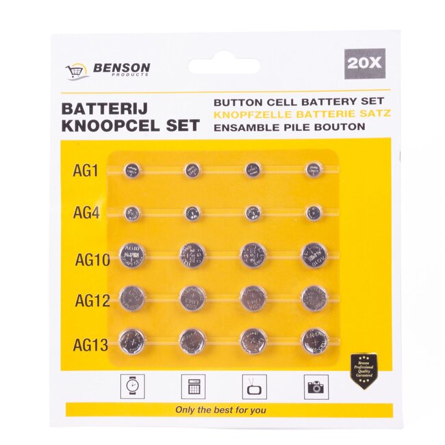 Benson Set knoopcelbatterijen - 110 mAh - 1.5 V - 20 stuks - lithium