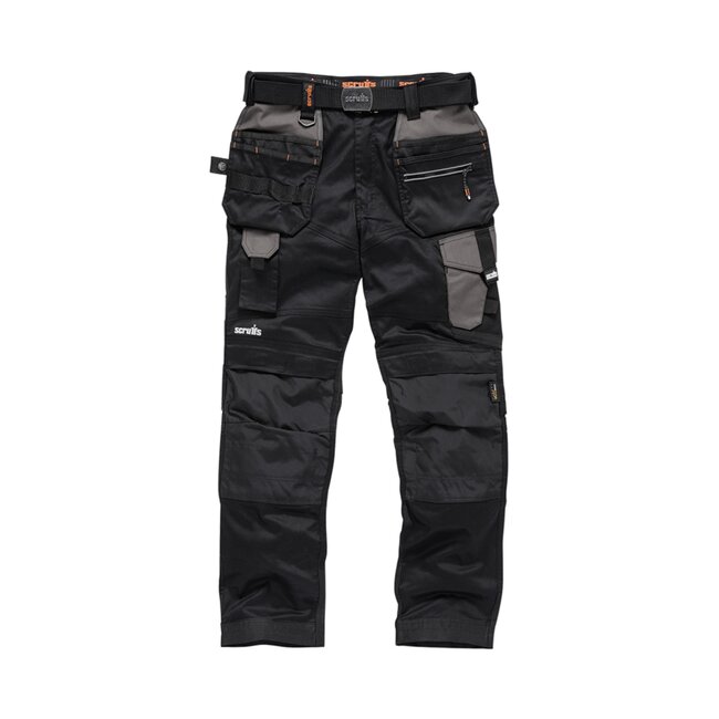 Scruffs Werkbroek slank model - canvas, ballistisch verstevigd - holster- en kniezakken, ventilatie - maat 54L - zwart - bouw