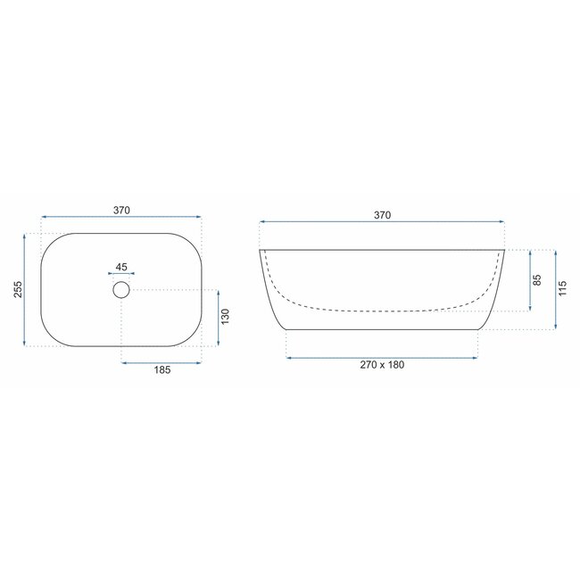 REA Mini opzetwastafel - rechthoekig - glans zwart - 37x25,5x11,5 cm