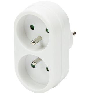 Benson Verloopstekker - Splitter 2-weg - Pen aarde - 2300W - België & Frankrijk - Wit