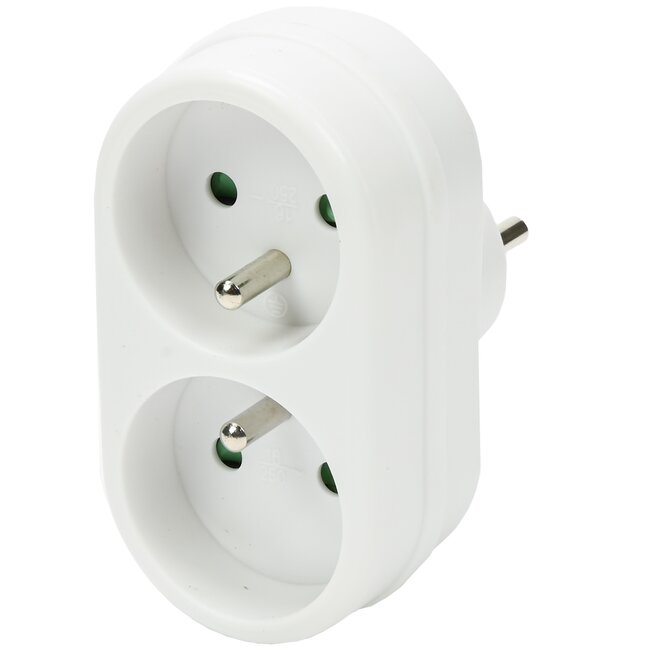 Benson Verloopstekker - Splitter 2-weg - Pen aarde - 2300W - België & Frankrijk - Wit