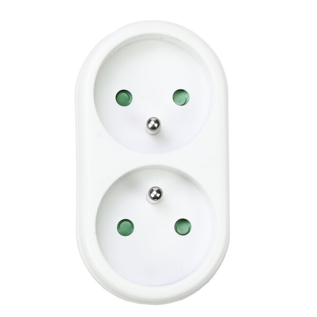 Benson Verloopstekker - Splitter 2-weg - Pen aarde - 2300W - België & Frankrijk - Wit