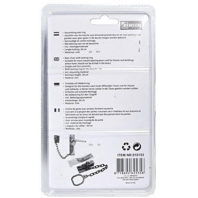 Benson Deurketting met dekring - Verzinkt - 20 cm - Eenvoudige montage