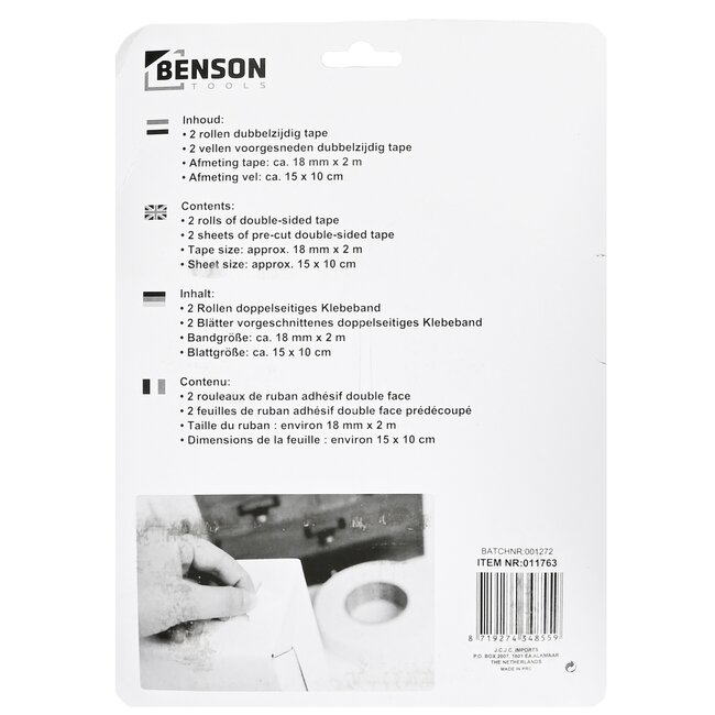 Benson Dubbelzijdige foamtape set - sterk hechtend - wit - 4 stuks