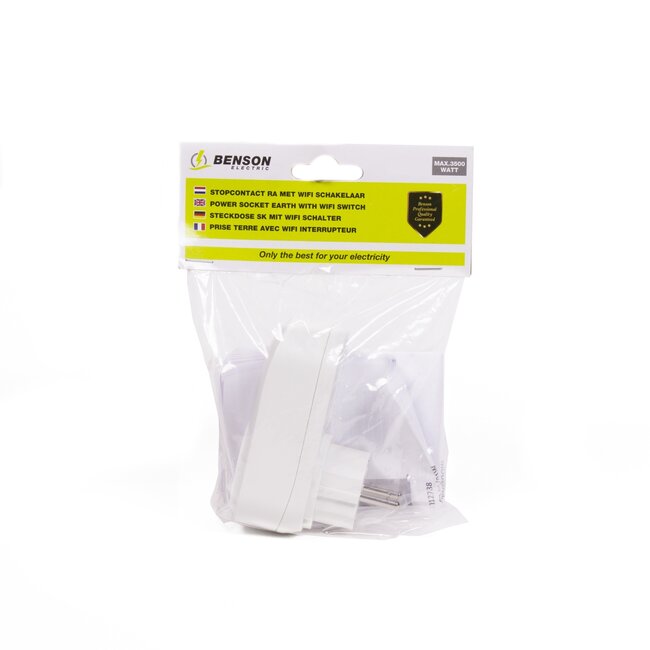 Benson Slimme wifi-stopcontact met randaarde - wit - 3500W - compatibel met Google Home